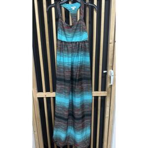 Xhilaration Dress Womens Medium Green Maxi Sleeveless Racerback Striped